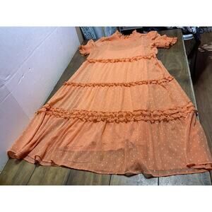 Double D Ranch Orange Ruffle Smocked Maxi Prairie Dress Large Whimsical